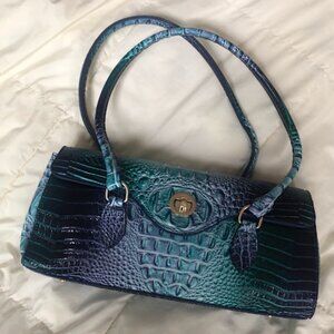 Gradient Blue Faux Croc Leather East West Turn-lock Shoulder Bag Gold Hardware